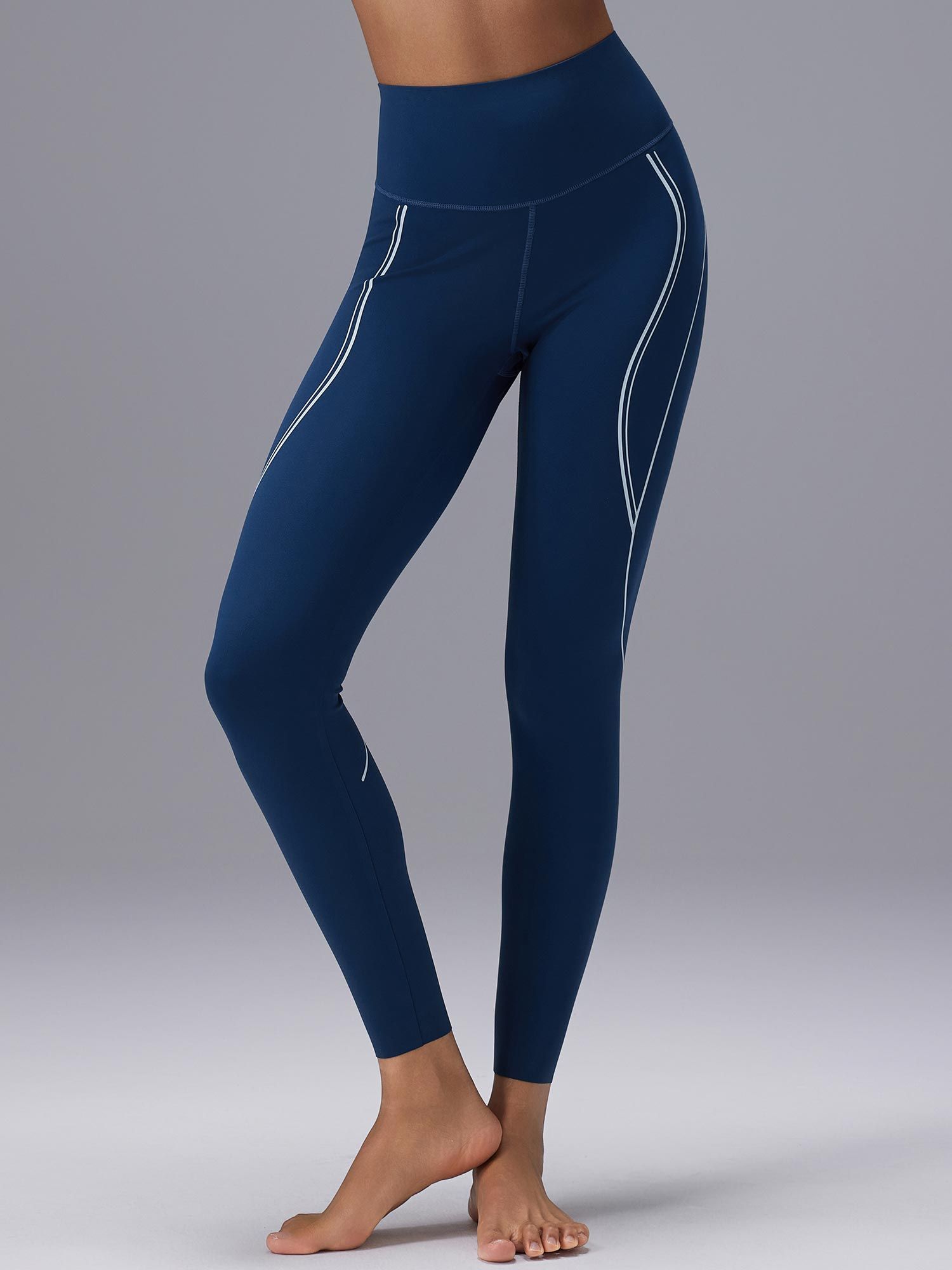 25" High Rise Stripe Print Leggings | Strait Blue / L (12-14)